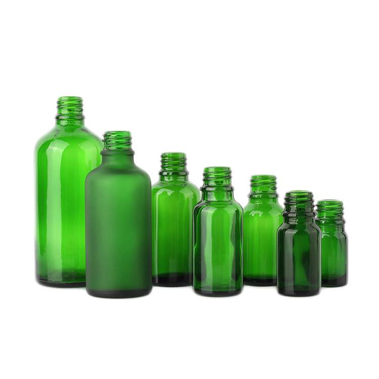 empty cosmetic containers 30ml frosted boston round glass bottle green color with tamper&childproof glass pipette