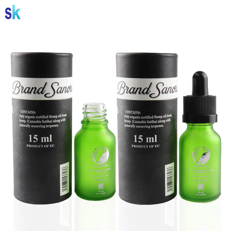 empty cosmetic containers 30ml frosted boston round glass bottle green color with tamper&childproof glass pipette