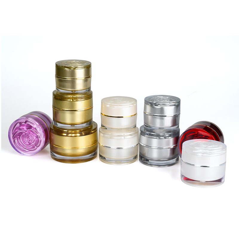 empty cosmetic containers  white gold sliver red purple 5g 15g 30g plastic acrylic cream jar with Rose caving lid