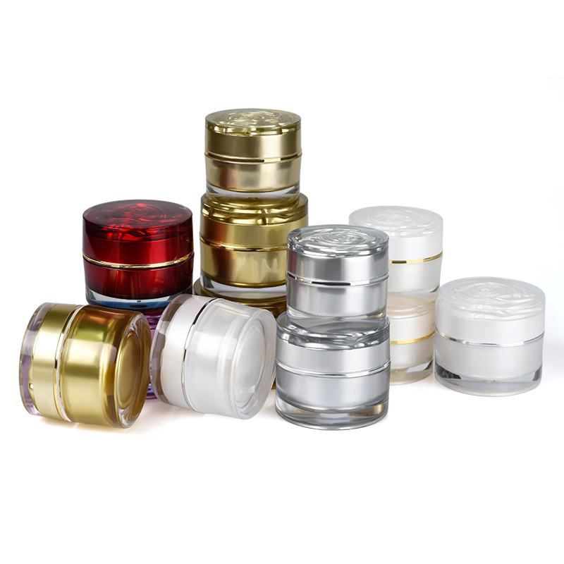 empty cosmetic containers white gold sliver red purple 5g 15g 30g plastic acrylic cream jar with Rose caving lid