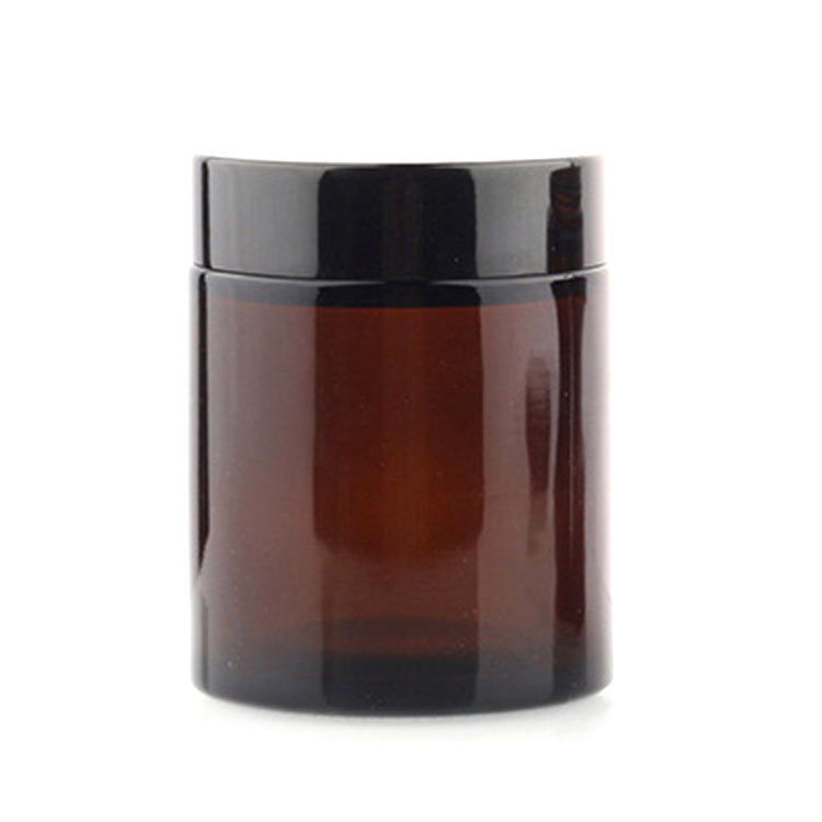 empty cosmetic glass amber jar 250ml 8oz with black lid for cream