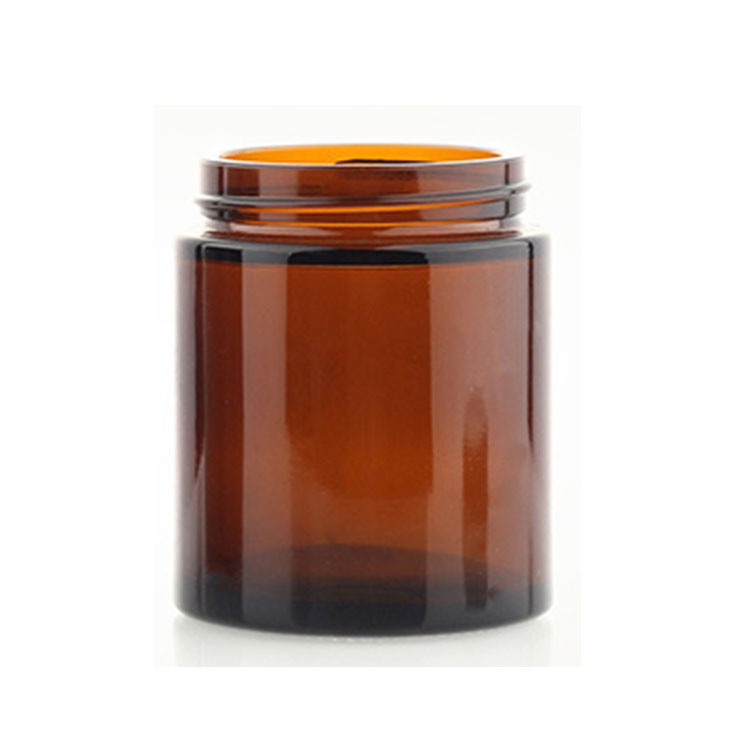 empty cosmetic glass amber jar 250ml 8oz with black lid for cream