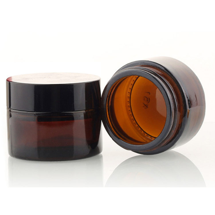 empty cosmetic glass amber jar 250ml 8oz with black lid for cream