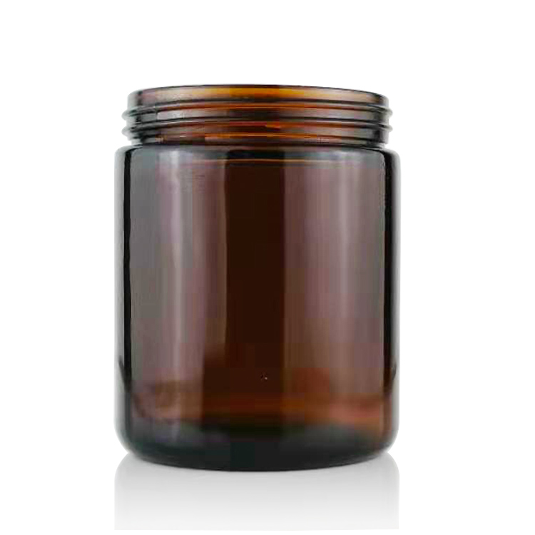 empty cosmetic glass amber jar 250ml 8oz with black lid for cream