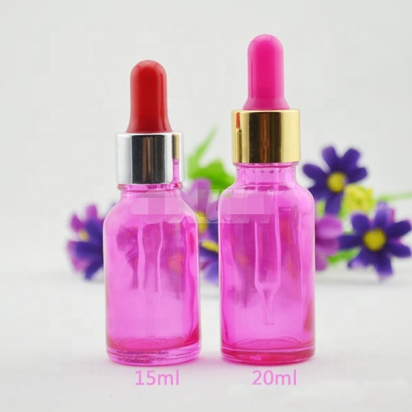 empty cosmetic massage Aromatic oil serum container 10ml 15ml 20ml 30ml 50ml pink glass dropper bottle