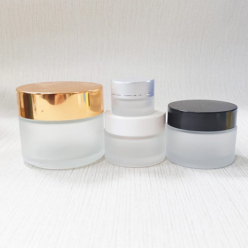 empty cosmetic packaging container skin care face cream eye gel 15ml 30ml 50ml white lid clear frosted glass jar