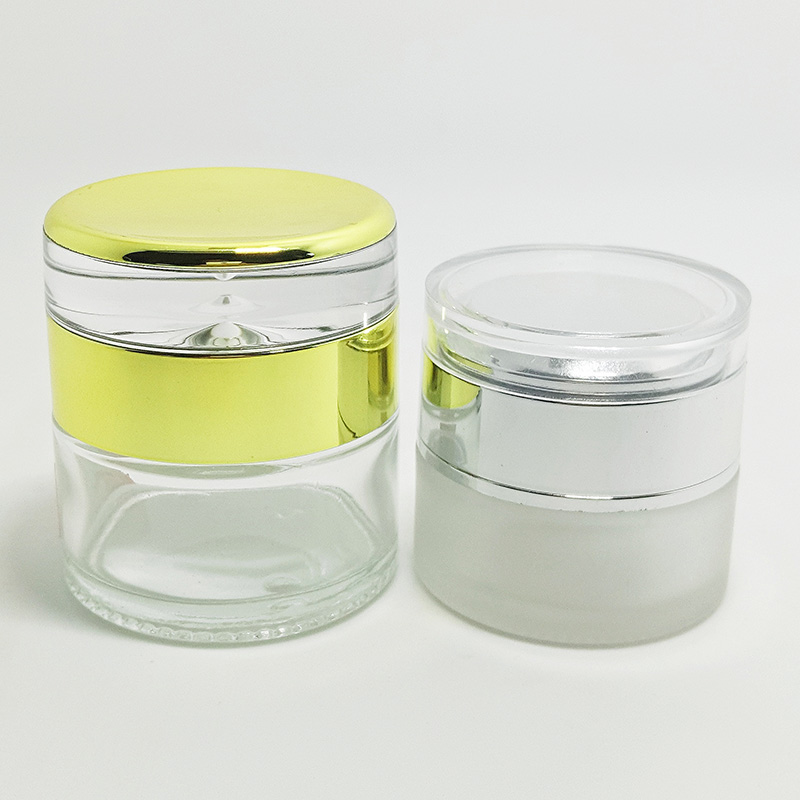 empty cosmetic packaging container skin care face cream eye gel 15ml 30ml 50ml white lid clear frosted glass jar