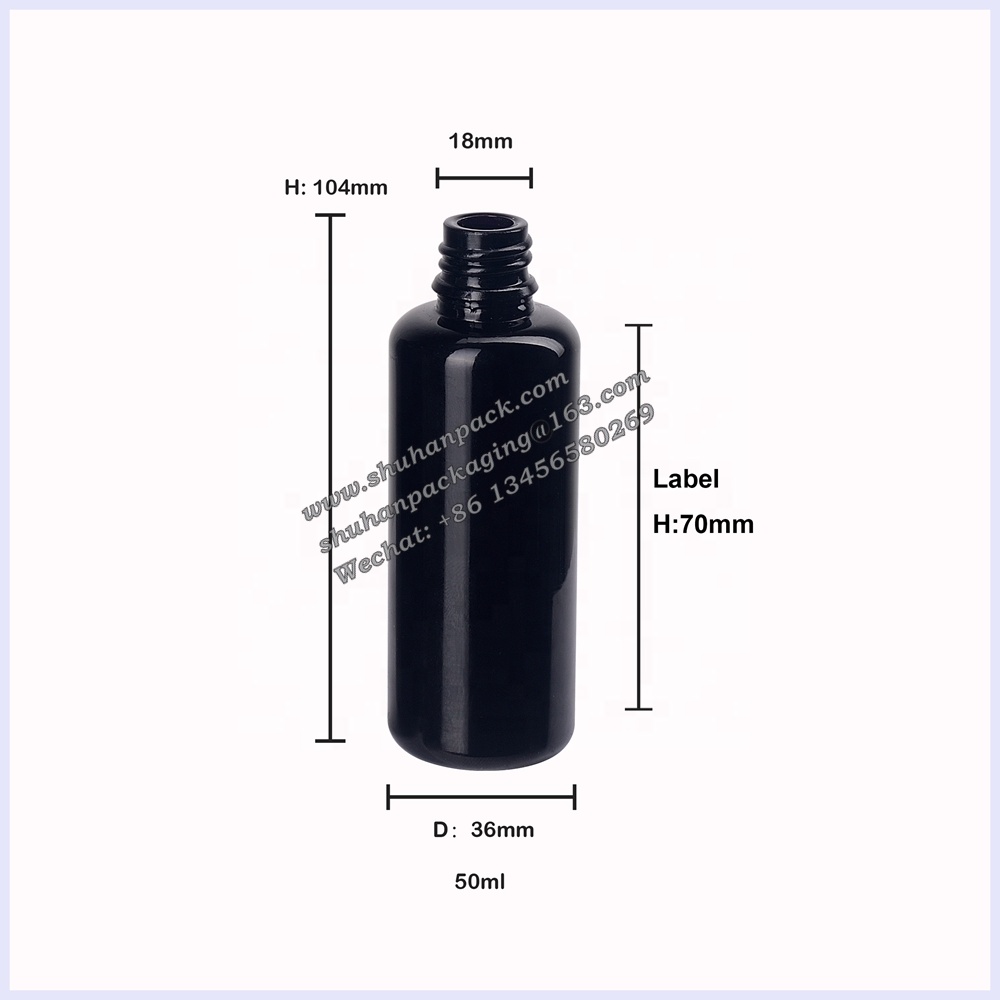 empty cosmetic packaging violet black optical glass bottle 50ml essential oil dispenser