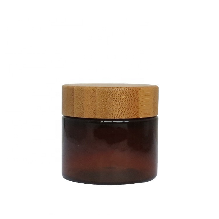empty cosmetic packing container 50ml 150ml 250ml 500ml amber plastic jar with bamboo lid