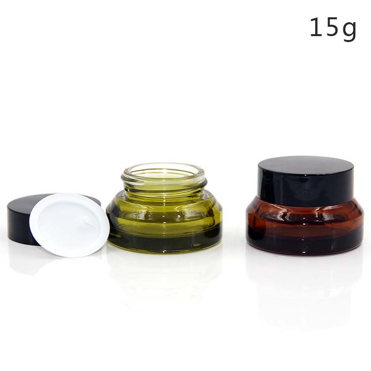 empty cosmetics cream ember glass jar with black crew cup