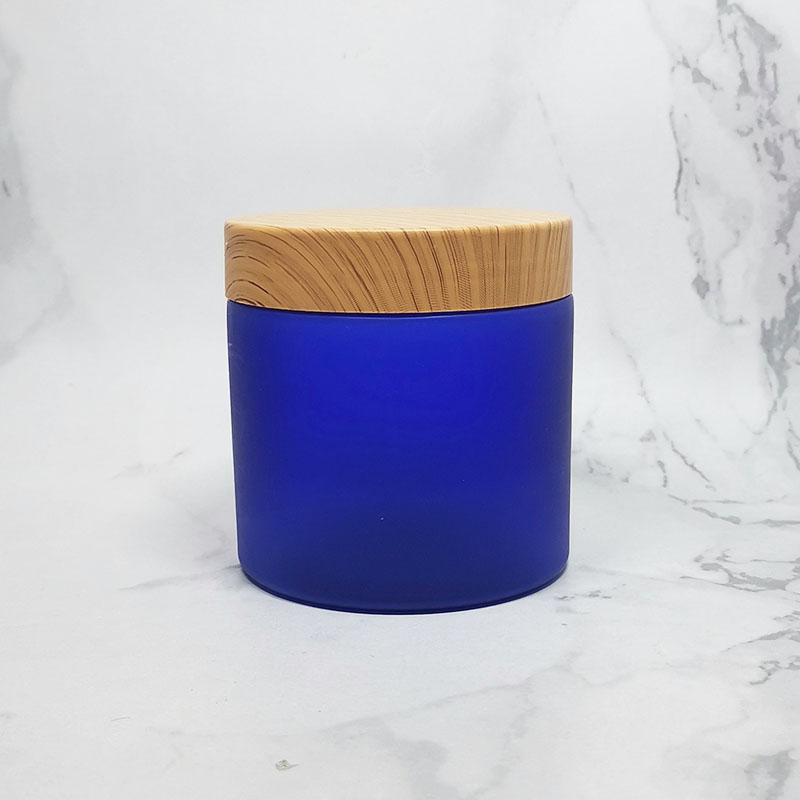 empty cosmetics plastic container wood grain lid 200ml matte pet blue jar