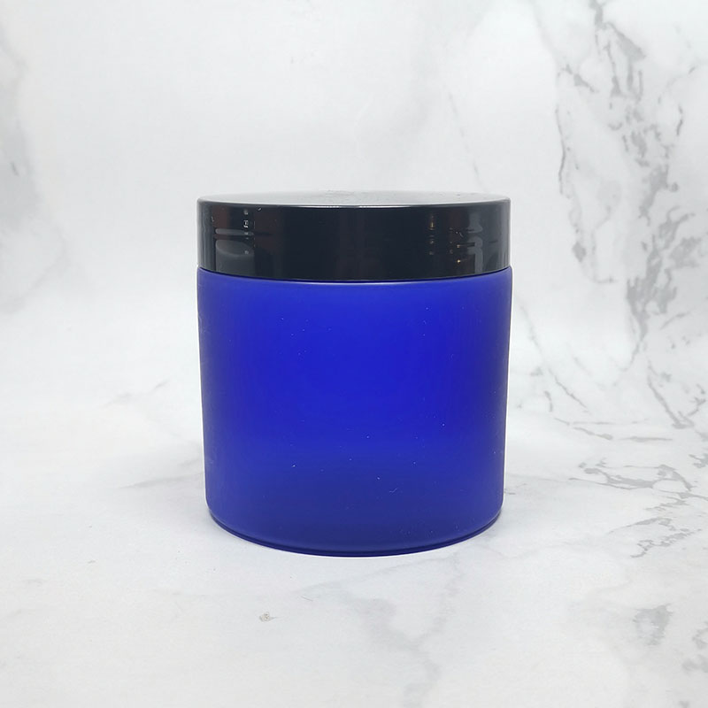 empty cosmetics plastic container wood grain lid 200ml matte pet blue jar