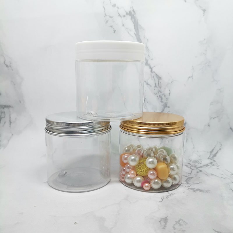 empty cosmetics plastic container wood grain lid 200ml matte pet blue jar