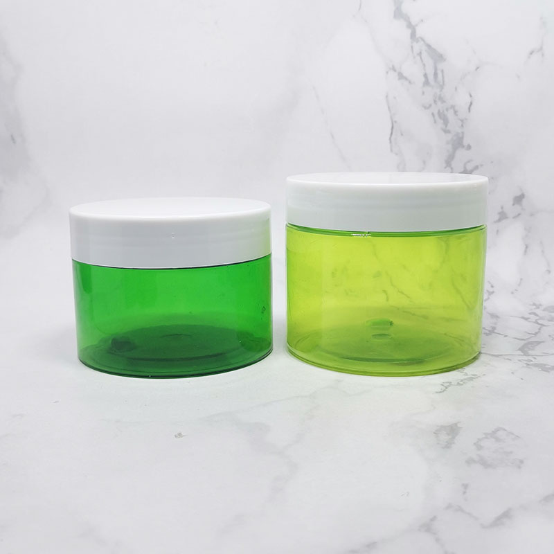 empty cosmetics plastic container wood grain lid 200ml matte pet blue jar