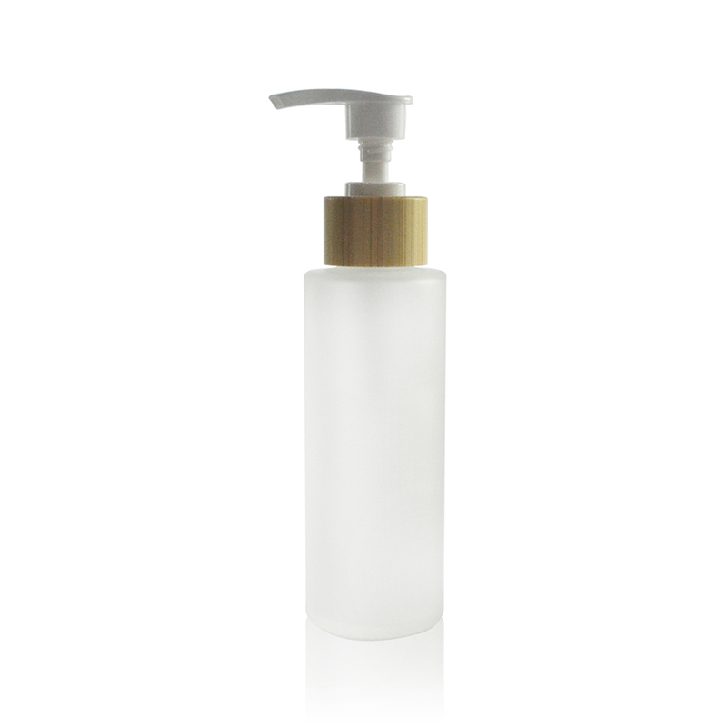 empty cream spray bottle 30ml 50ml 100ml 120ml 150ml frosted glass bottle with bamboo pump lid