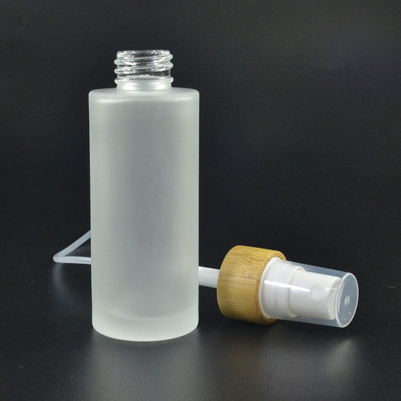 empty cream spray bottle 30ml 50ml 100ml 120ml 150ml frosted glass bottle with bamboo pump lid