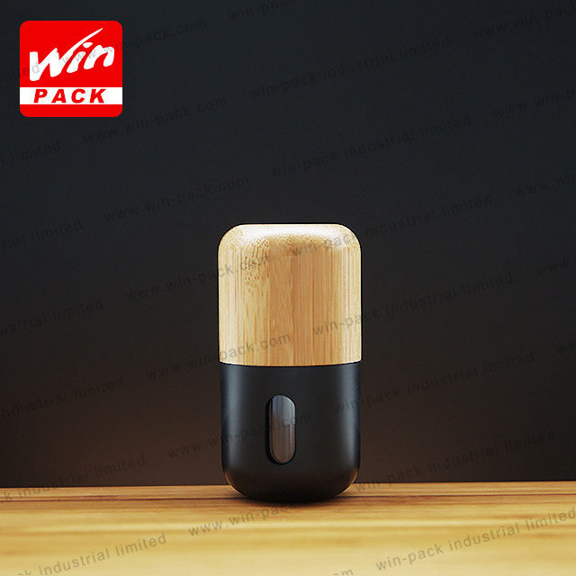 empty custom cosmetic lotion pump bottle with bamboo lid and outer cover packaging