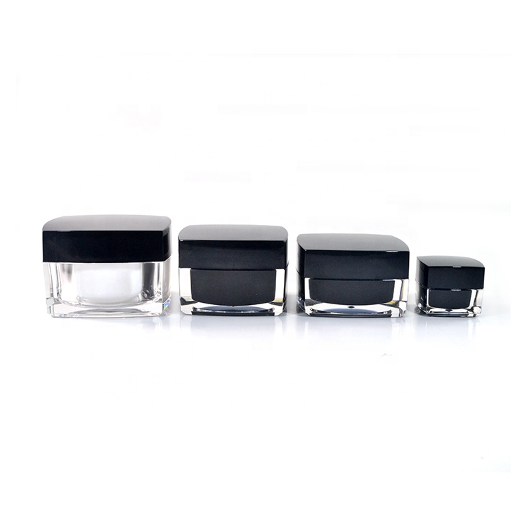 empty double wall cosmetic cream container black square acrylic plastic jar 5g 10g 15g 30g 50g
