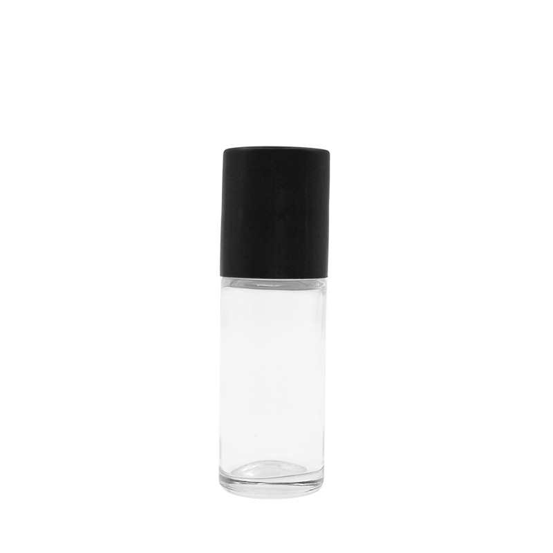 empty eco friendly 15ml 30ml 50ml round clear glass roll on cosmetic deodorant bottle container packaging black cap