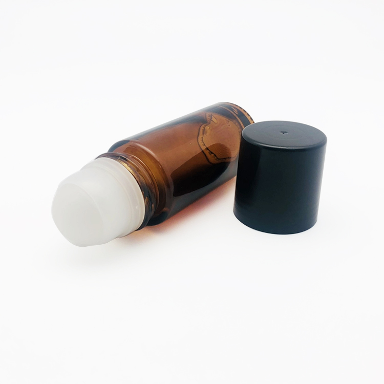 empty eco friendly 15ml 30ml 50ml round clear glass roll on cosmetic deodorant bottle container packaging black cap