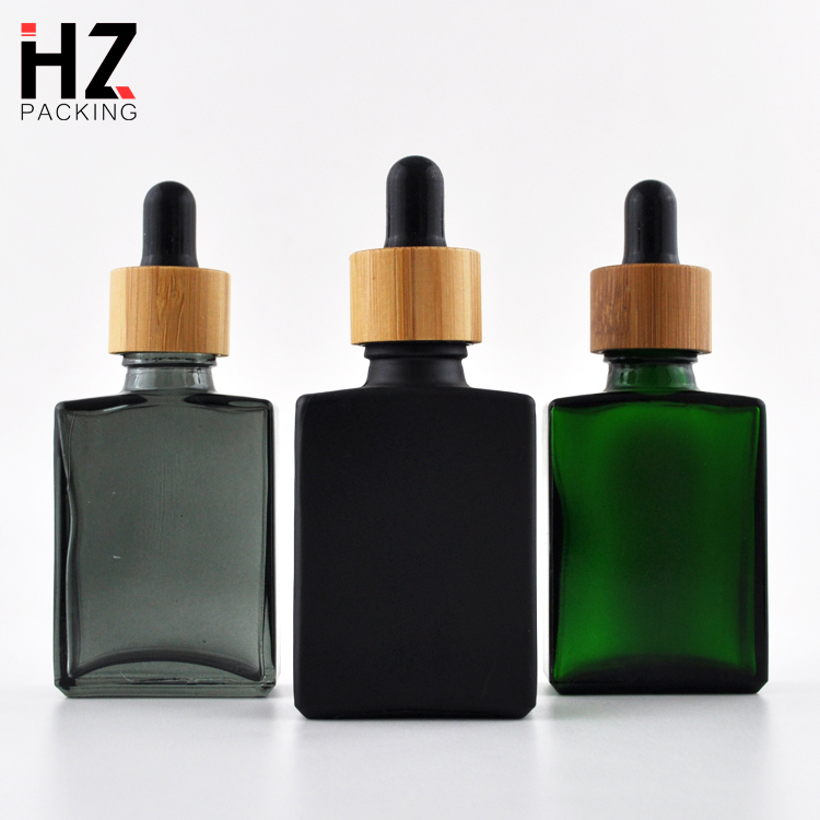 empty essential oil perfume square clear white pipette glass dropper bottle 30ml black with bamboo top