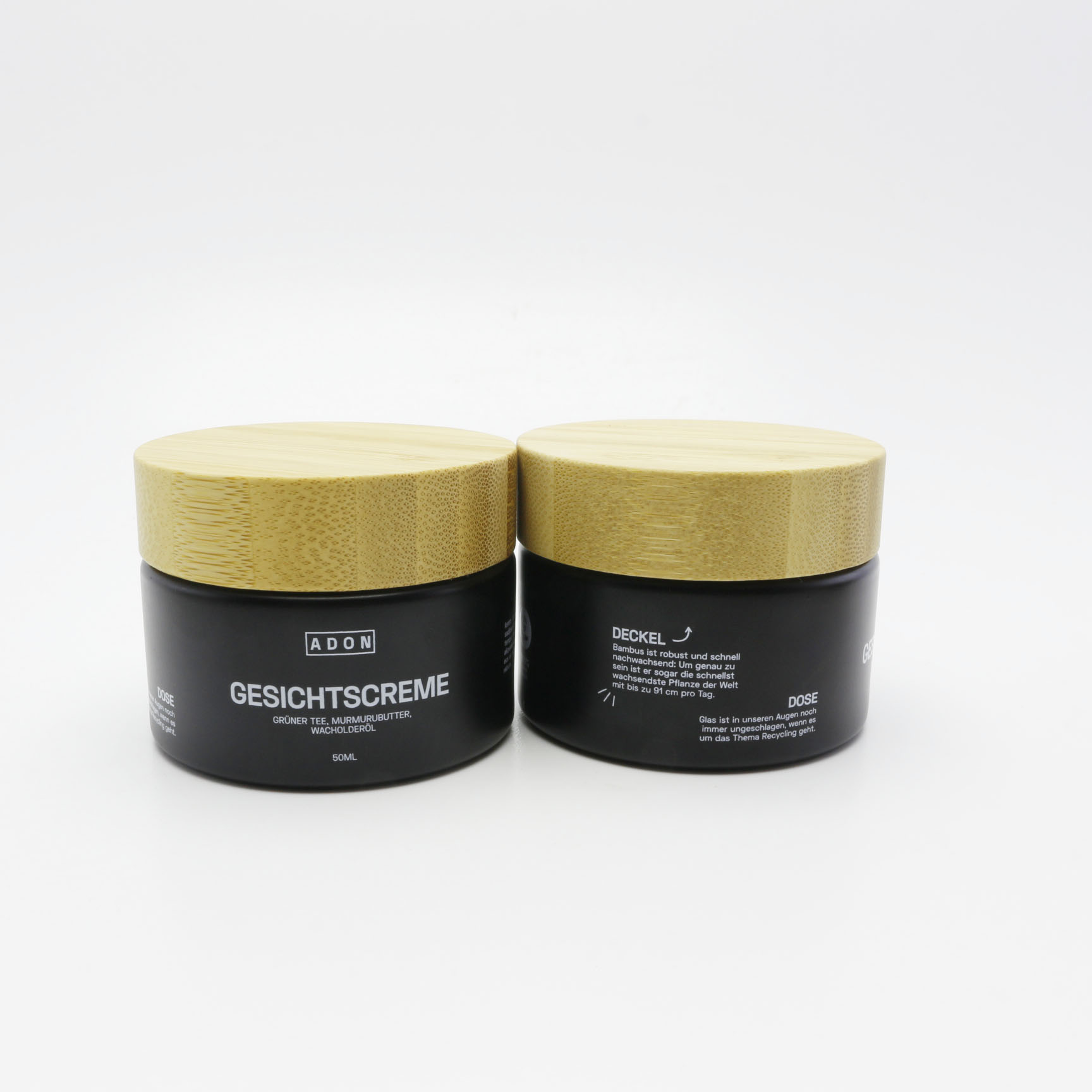 empty frosted black glass jars with the bamboo top and the inner white lid GJ-209K