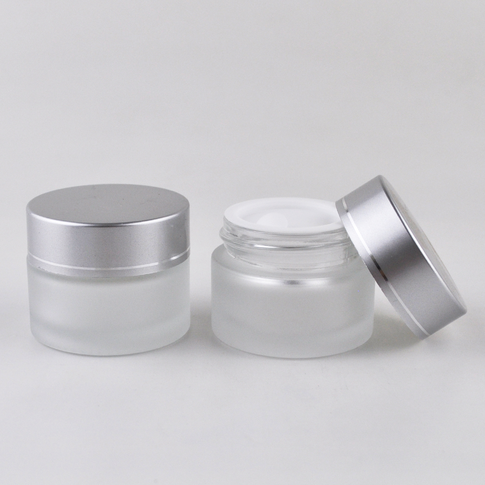 empty frosted clear 15ml 30ml 50ml glass cosmetic cream jars with black lid