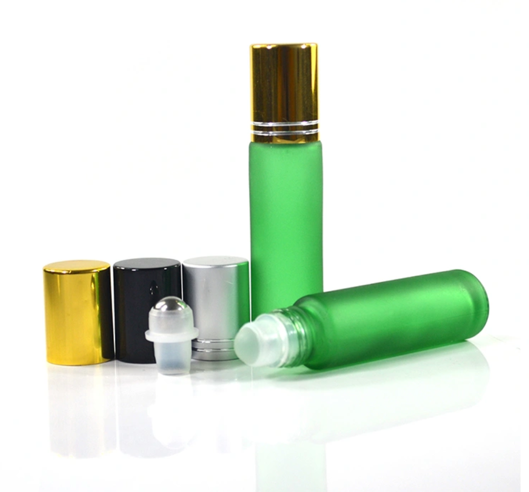 empty frosted clear amber blue green matte black 10ml glass roller ball bottles for essential oil
