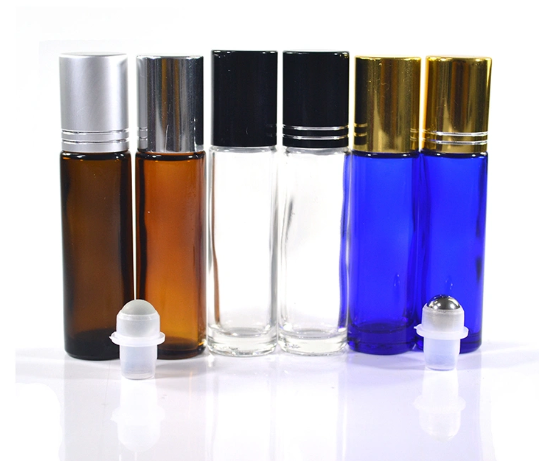 empty frosted clear amber blue green matte black 10ml glass roller ball bottles for essential oil