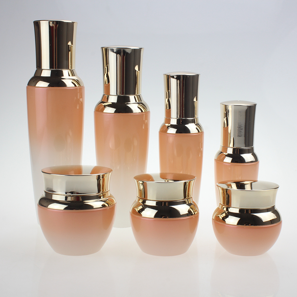 empty glass gradual change color 20ml 30ml 50ml 100ml 120ml lotion pump bottle and cream jar in 20g 30g 50g