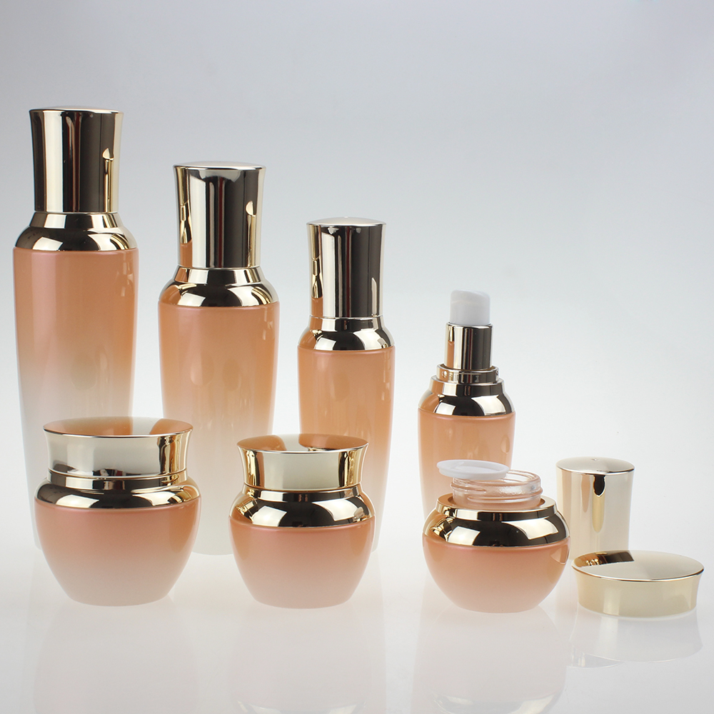 empty glass gradual change color 20ml 30ml 50ml 100ml 120ml lotion pump bottle and cream jar in 20g 30g 50g