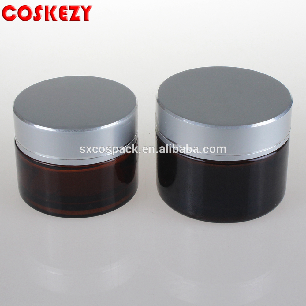 empty glass jar cosmetic packaging 20g amber cream jar with silver cover