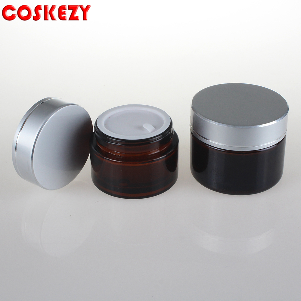 empty glass jar cosmetic packaging 20g amber cream jar with silver cover