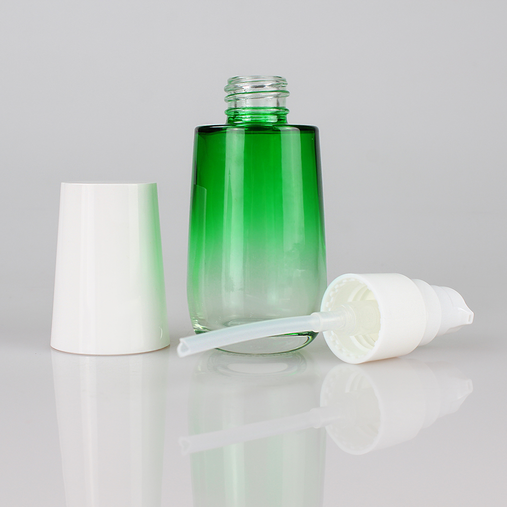 empty green glass cosmetic set of 45ml 110ml 160mll Lotion Pump bottle packaging and 50g cream jar with white cap