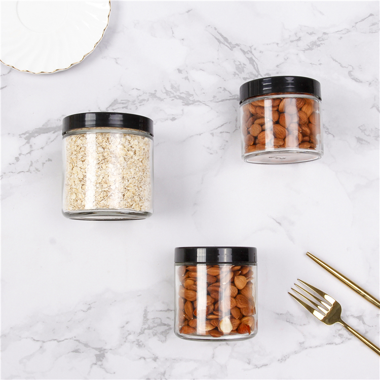 empty high borosilicate air tight storage jars containers with plastic lid glass jars