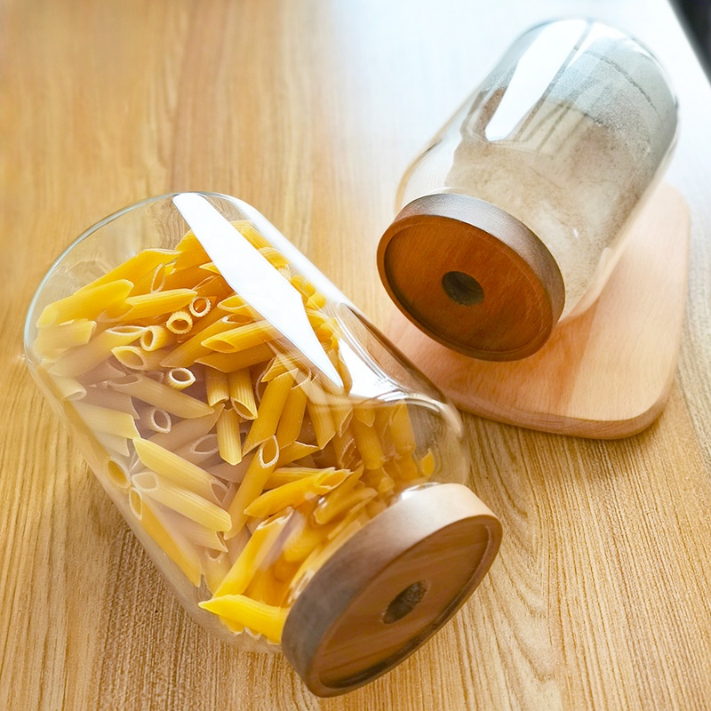empty high borosilicate glass jars glass unique jars containers with acacia wood lid