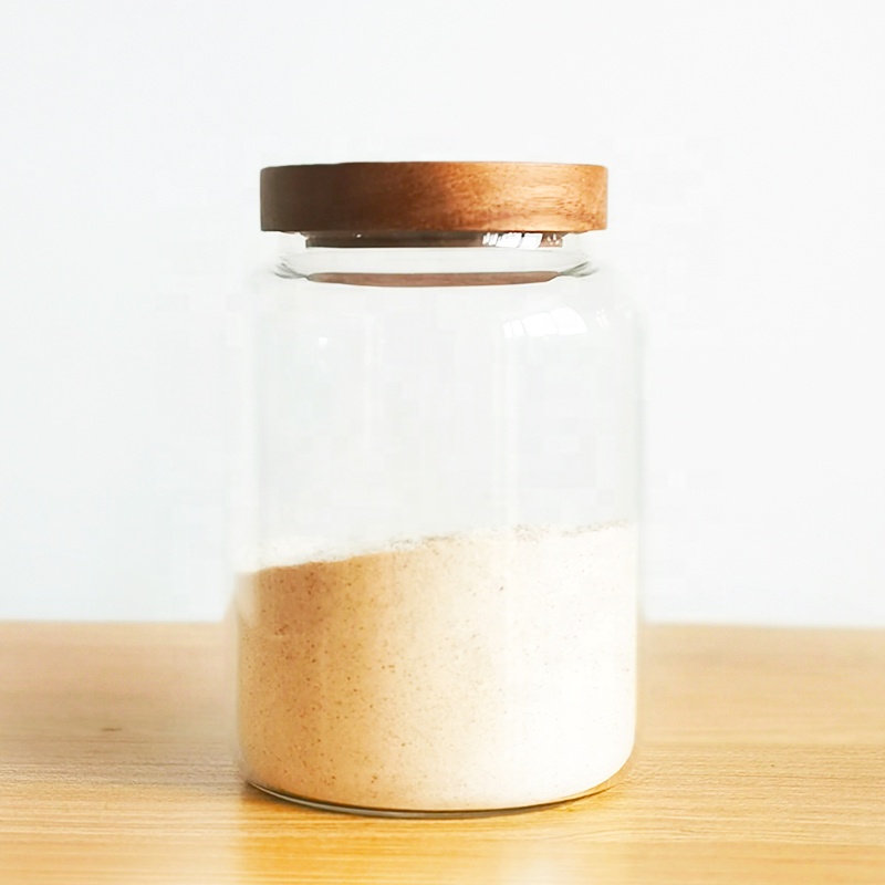 empty high borosilicate glass jars glass unique jars containers with acacia wood lid