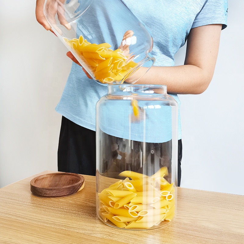 empty high borosilicate glass jars glass unique jars containers with acacia wood lid