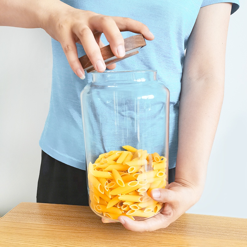 empty high borosilicate glass jars glass unique jars containers with acacia wood lid