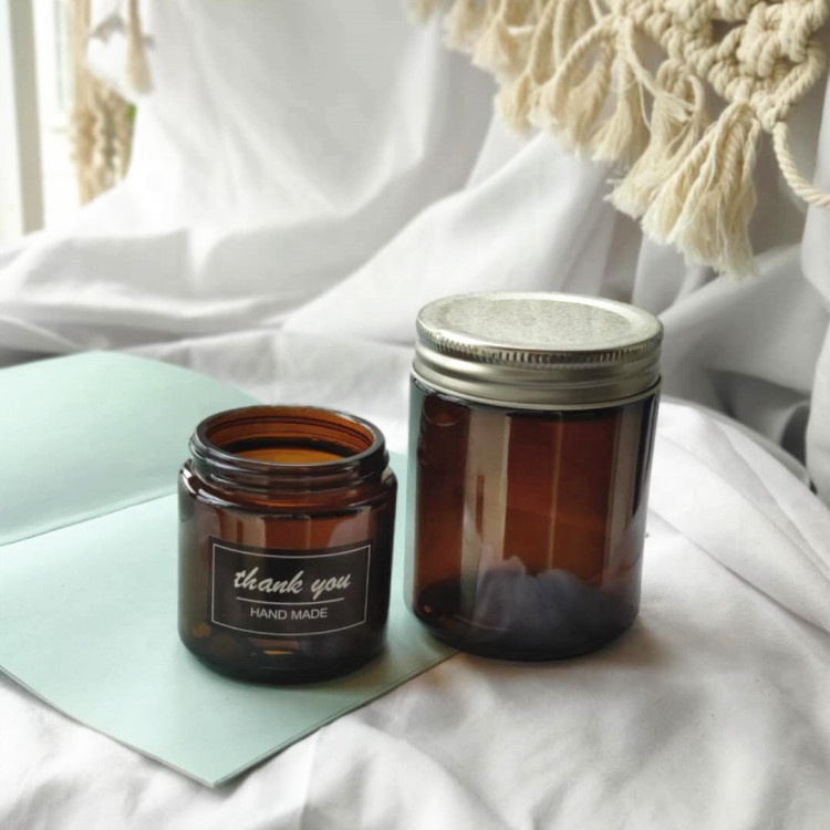 empty luxury scented amber glass candle jars with metal lids
