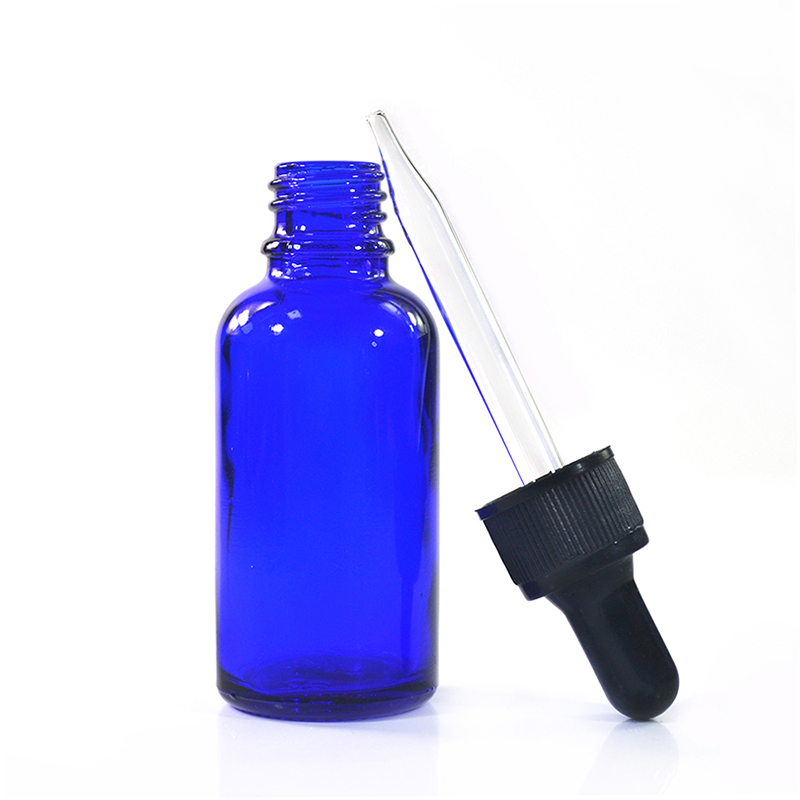 empty massage oil 10ml 15ml 50ml blue glass dropper bottles with plastic screw hollow cap