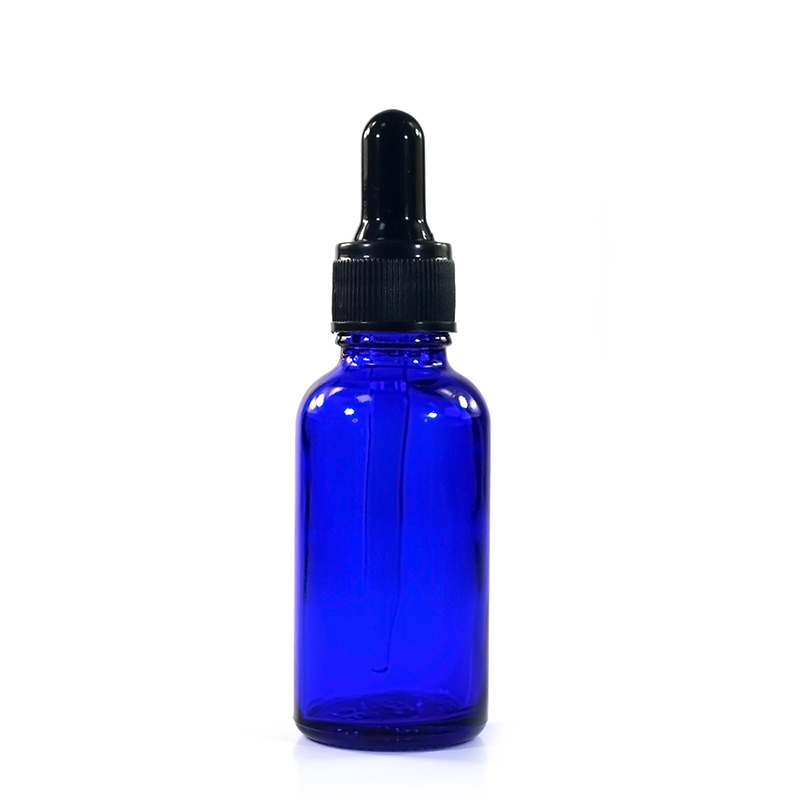 empty massage oil 10ml 15ml 50ml blue glass dropper bottles with plastic screw hollow cap