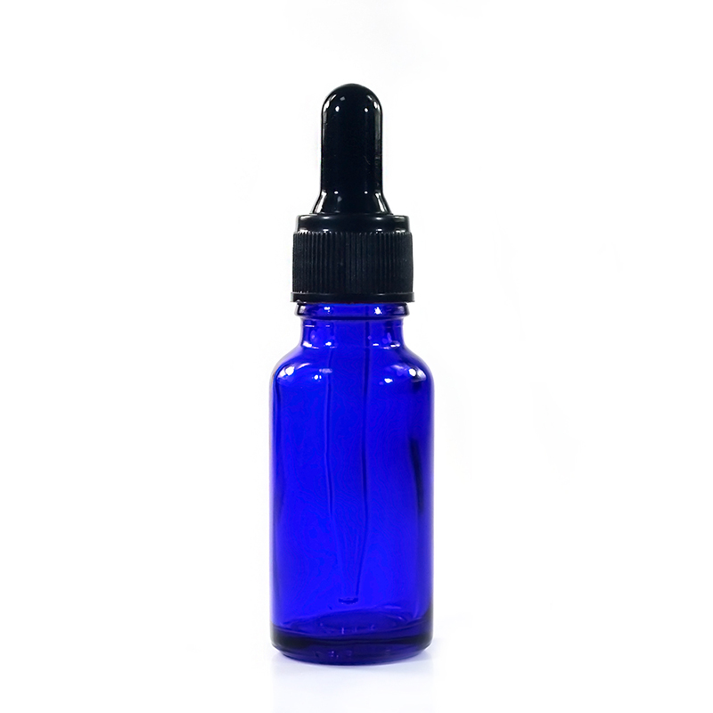 empty massage oil 10ml 15ml 50ml blue glass dropper bottles with plastic screw hollow cap