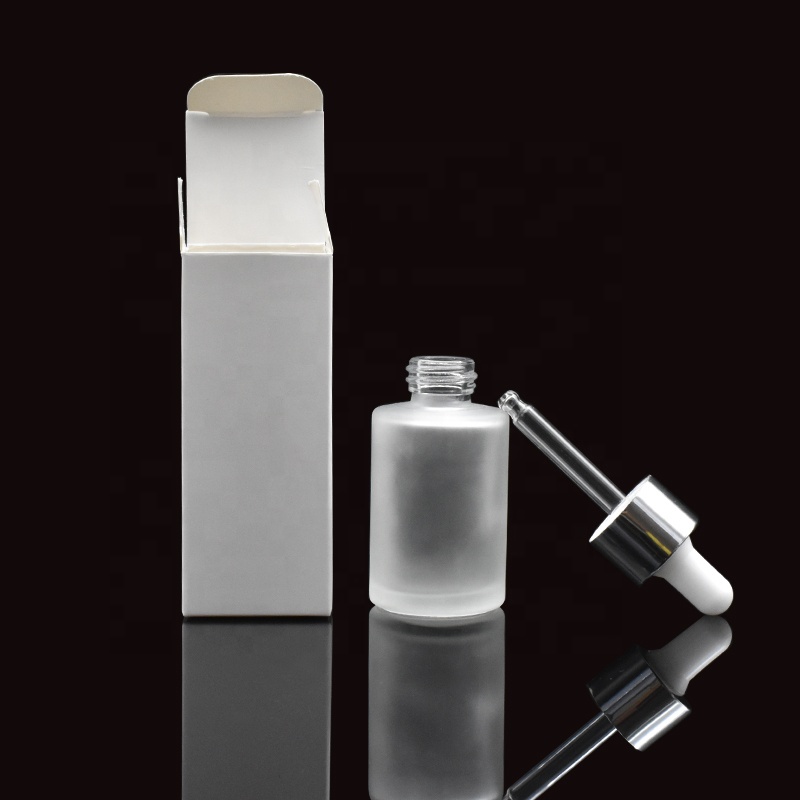 empty matt clear flat shoulder 30ml glass essential oil dropper bottle with paper box for cosmetic