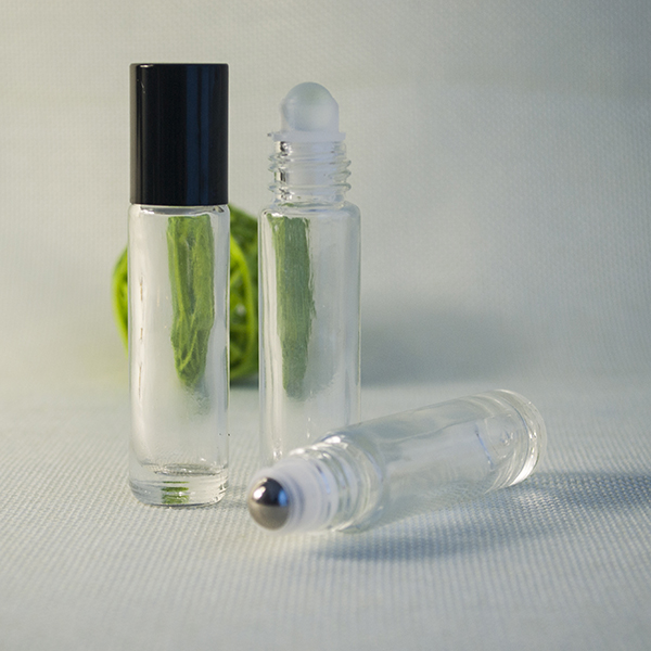 empty mini refillable glass roll on bottle with stainless steel roller ball for eye cream and essential oils