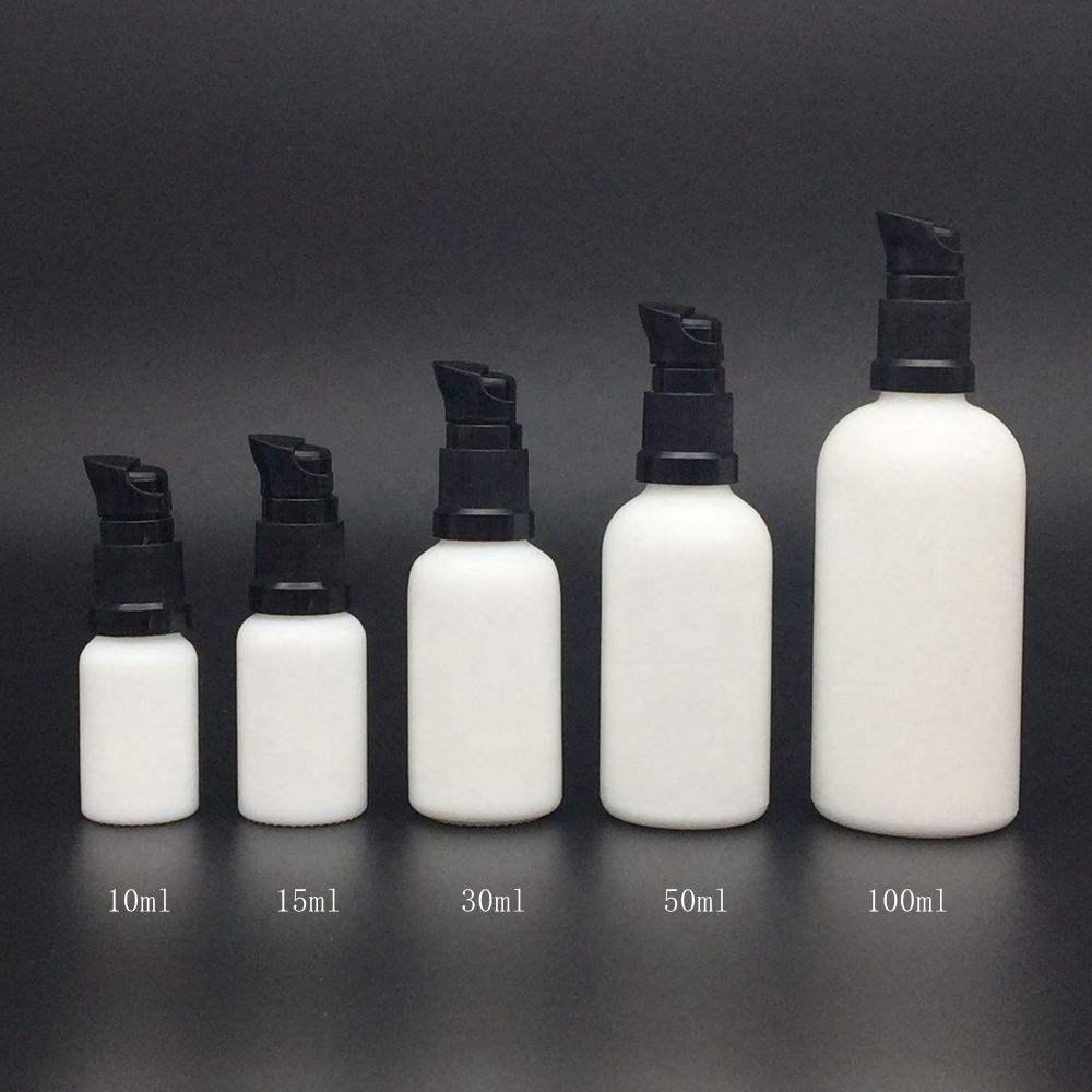 empty opal white glass bottles10ml 15ml 30ml 50ml 100 ml with white plastic serum pump bottles opal glass bottle