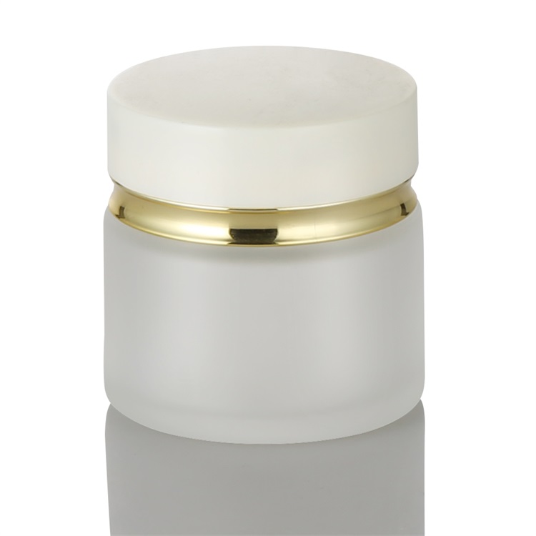 empty packaging containers matte jars 50g lotion cream jars 50ml gold rim glass frosted jar