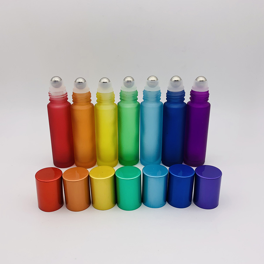 empty perfume essential oil 10ml frosted rainbow neon color glass roller bottle