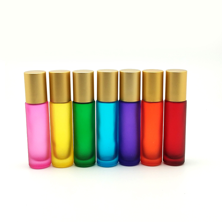 empty perfume essential oil 10ml frosted rainbow neon color glass roller bottle