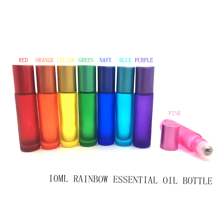 empty perfume essential oil 10ml frosted rainbow neon color glass roller bottle